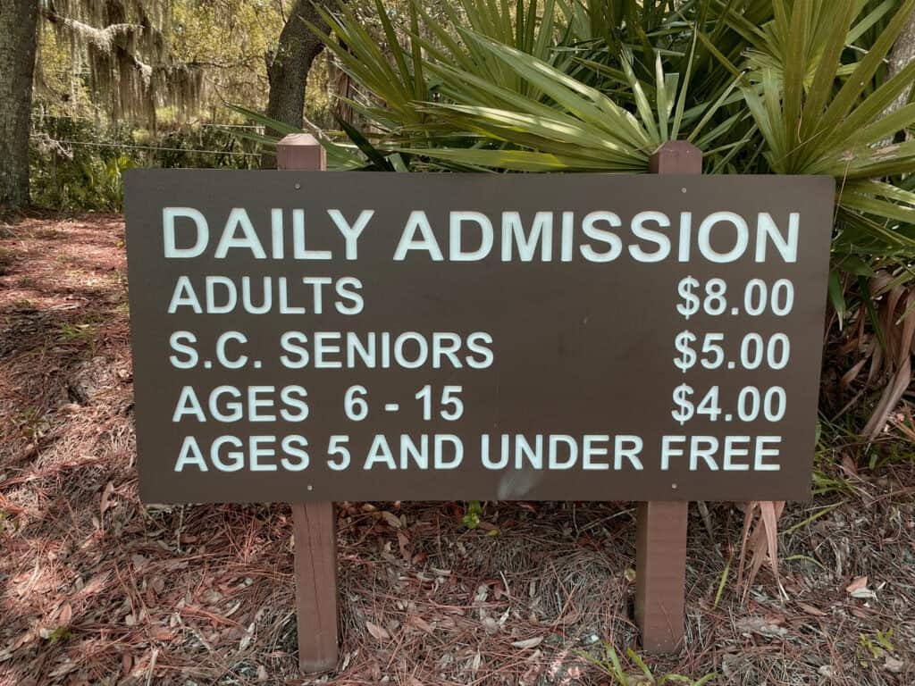 hunting island prices sign posted at the park