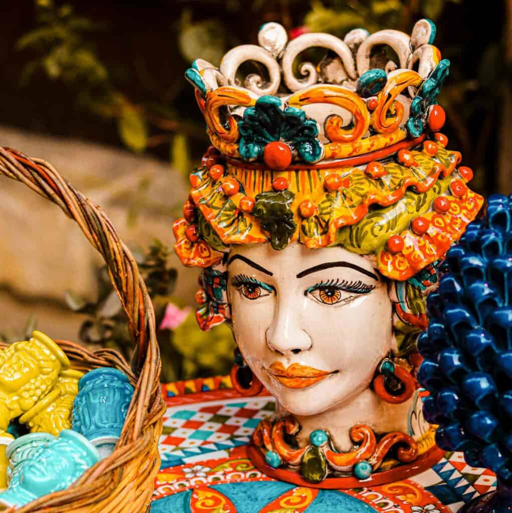 Sicilian moorish head pottery painted at a class