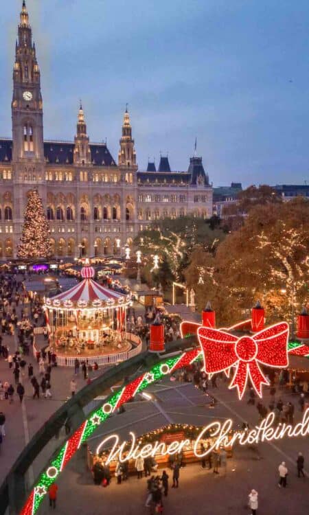 Birds eye view of the Christmas Market at Town Hall Square in Vienna