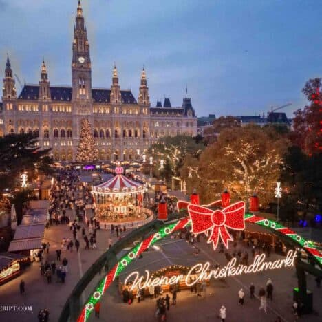 Birds eye view of the Christmas Market at Town Hall Square in Vienna