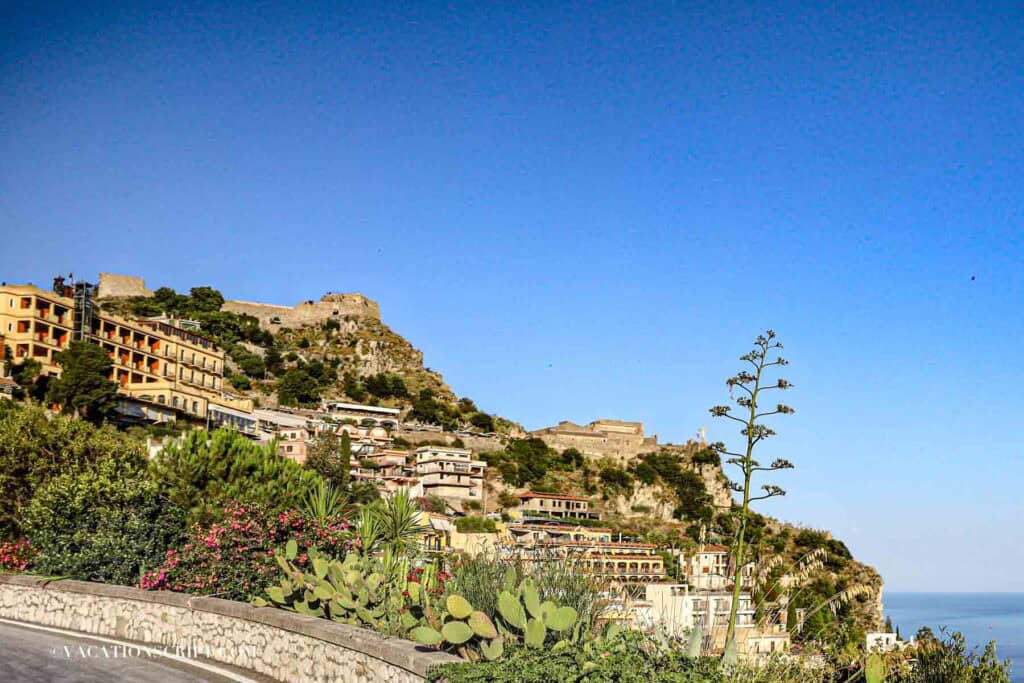 view of Taormina from the bus ride to Castlemola Sicily