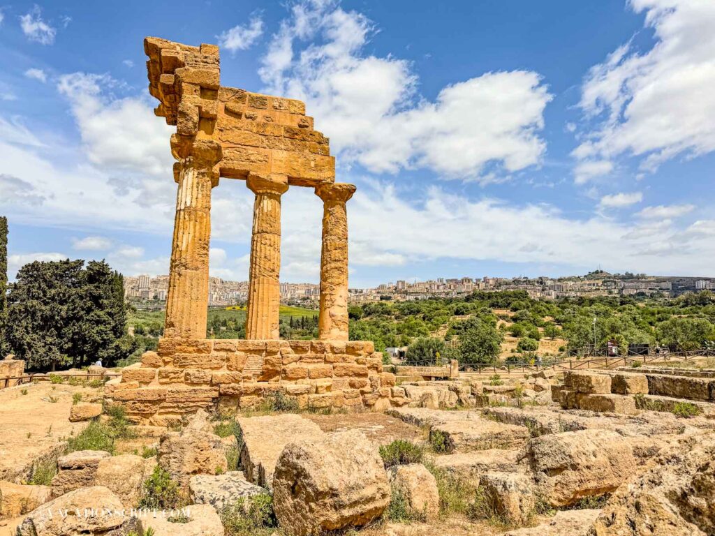 Temple of Castor and Pollux with Agrigento in the distance